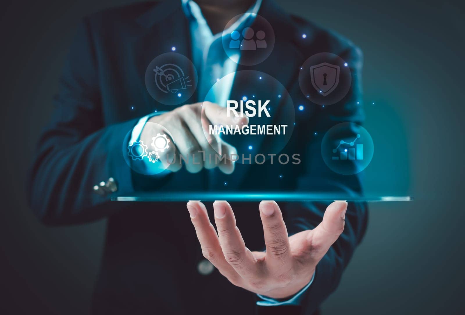 Risk management concept, Strategy and analyzing financial data on a virtual screen, Risk Management and Assessment for Business Investment Concept, Risky business risk management control and strategy. by Unimages2527