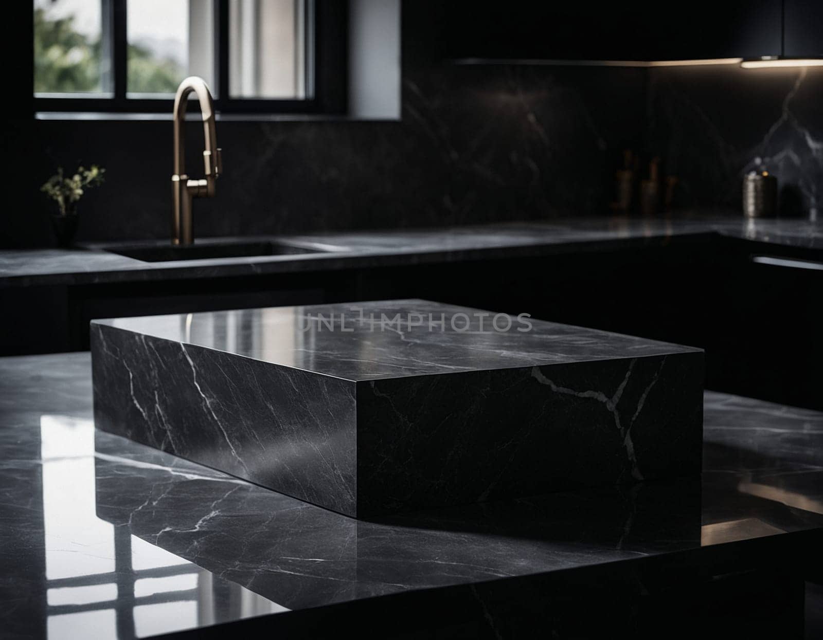 Professional interior design with expensive black marble and granite. Excellent background for presentation and product. High quality illustration