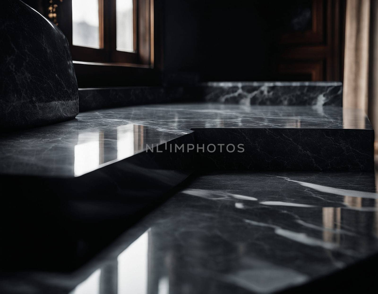 Professional interior design with expensive black marble and granite. Excellent background for presentation and product. High quality illustration