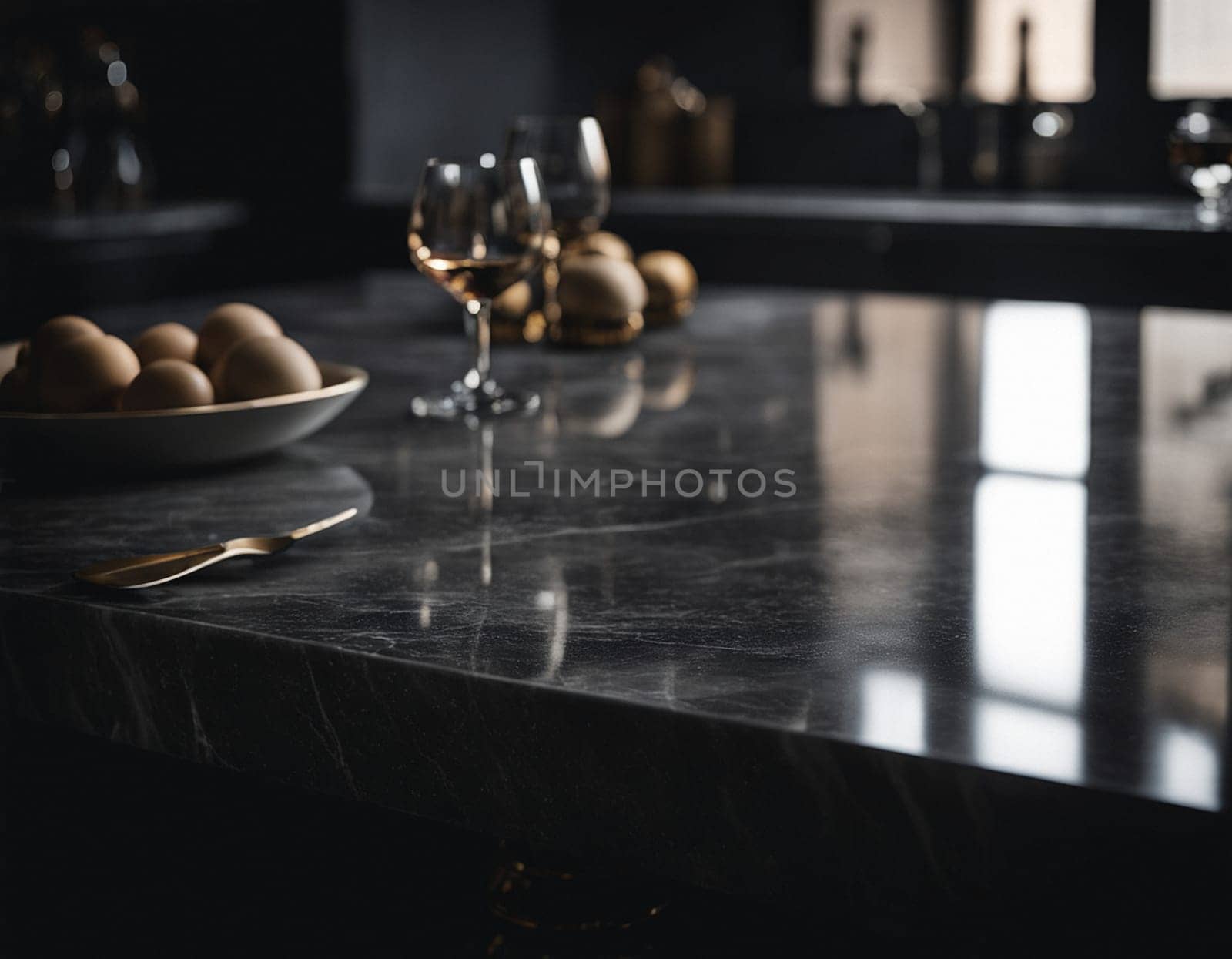 Professional interior design with expensive black marble and granite. Excellent background for presentation and product by NeuroSky