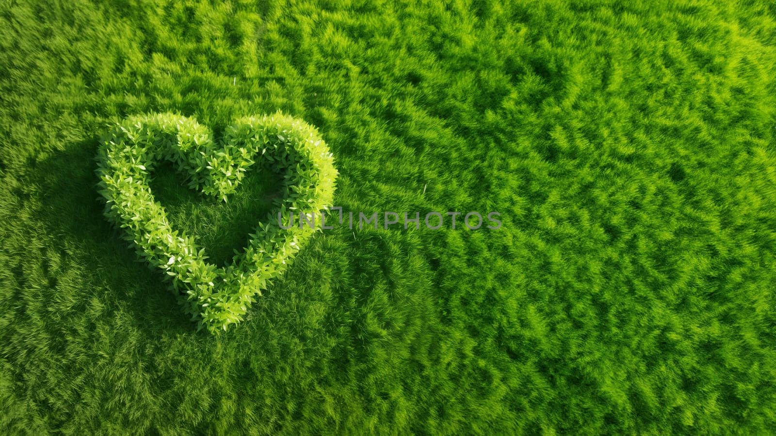 Valentine's day mowered heart shaped natural green fresh grass on the lawn. Generative AI.