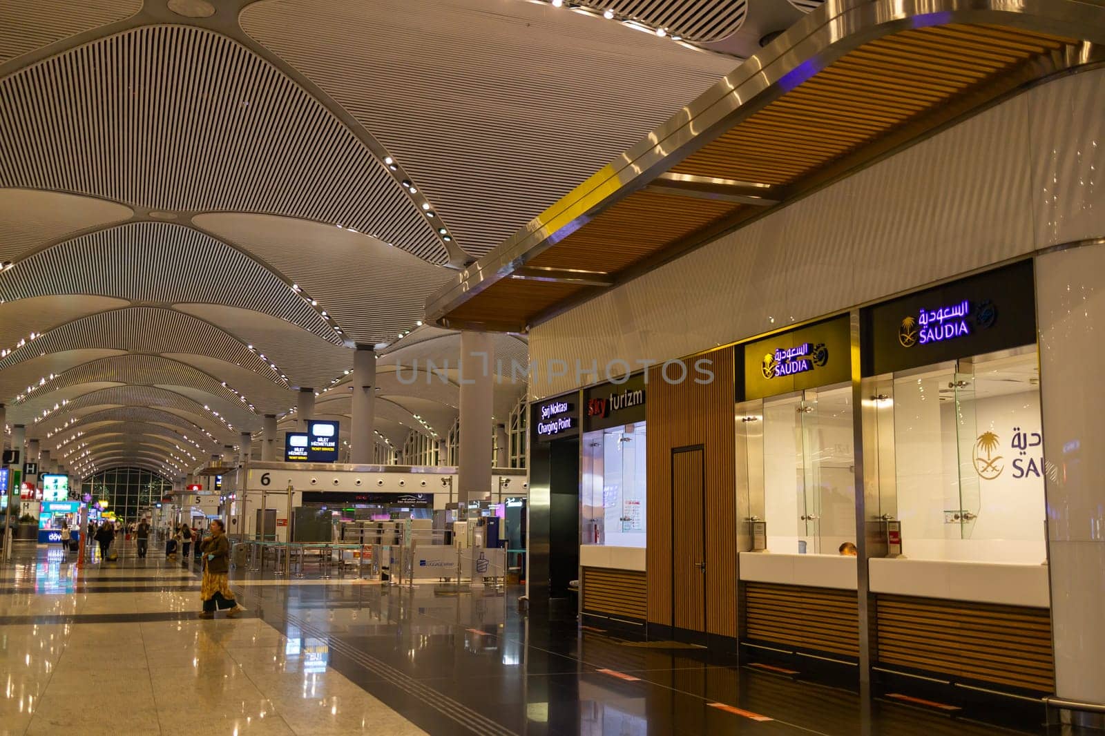 TURKEY, ISTANBUL, 9 AUGUST, 2022: Modern Istanbul International airport interior, Istanbul. Turkey