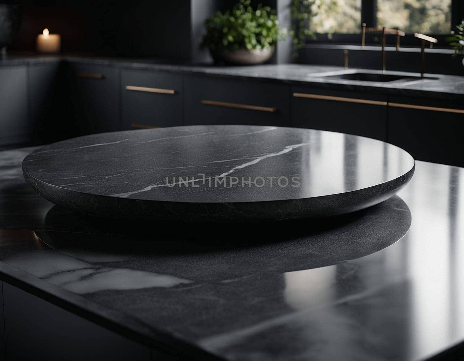 Professional interior design with expensive black marble and granite. Excellent background for presentation and product. High quality illustration