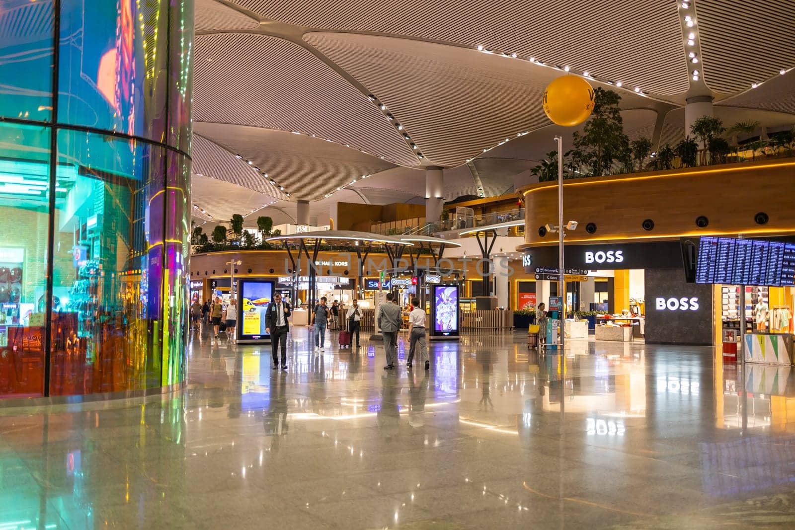 ISTANBUL, TURKEY - August 09, 2022: A view of duty free shops and stores at the international departure terminal of New International Istanbul Airport