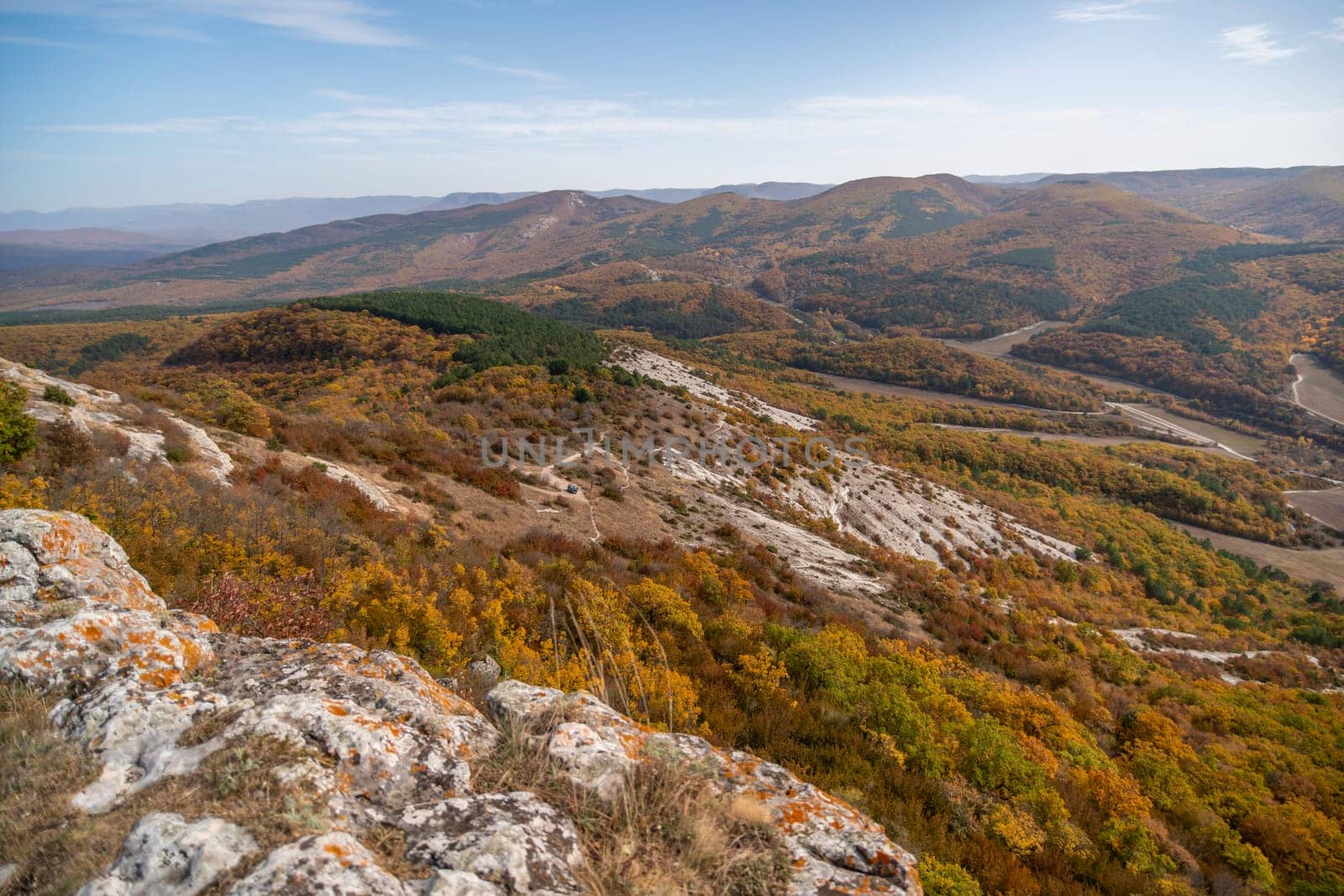 The autumn landscape of the mountain valley is an amazing, beautiful place at any time of the year. Hiking. Nature.