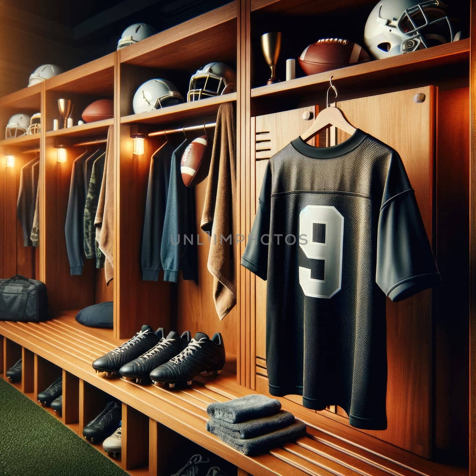 Shot of Dressing or Locker Room of Football or Soccer player. Generative AI.