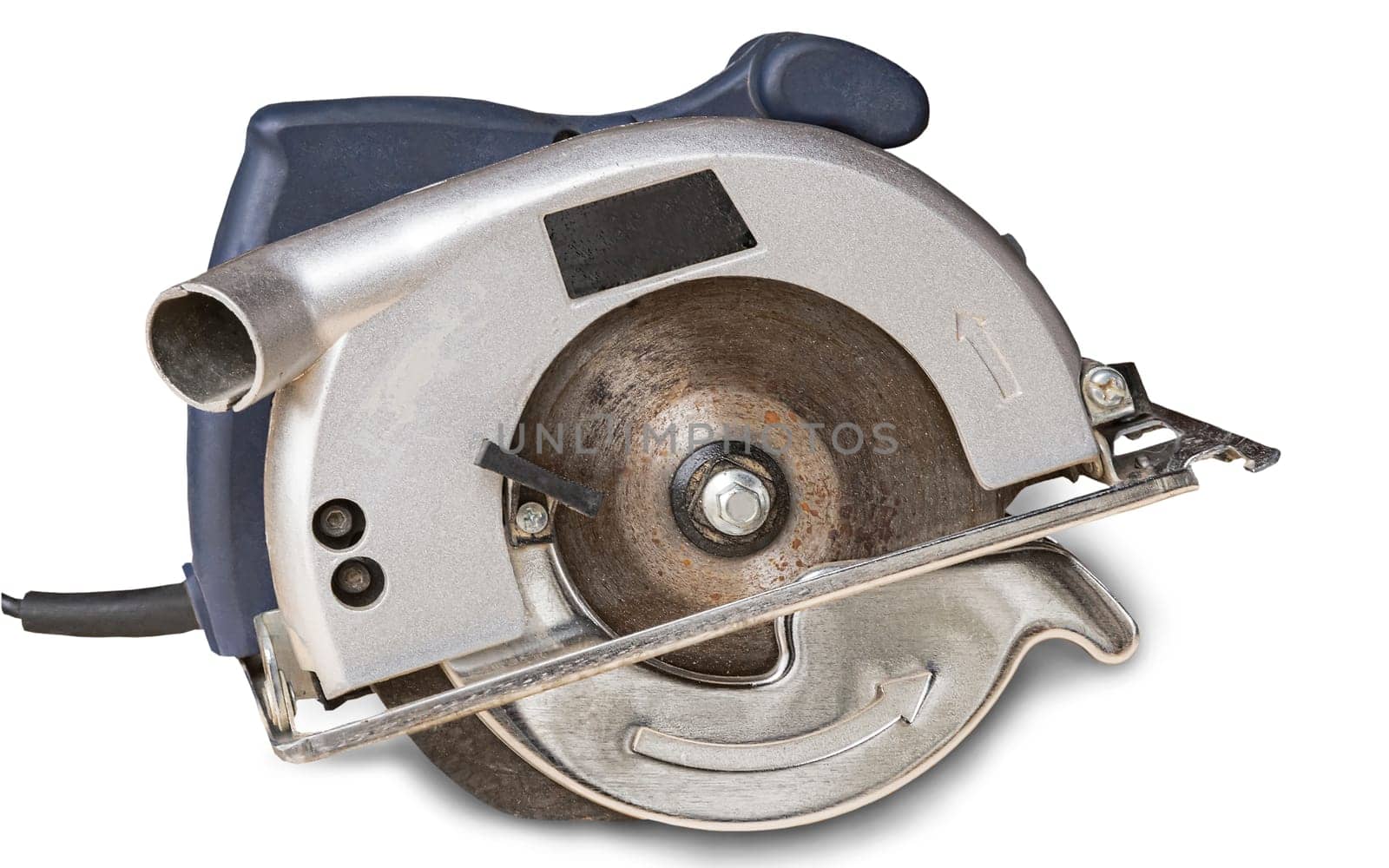 A small electric circular saw on white background.