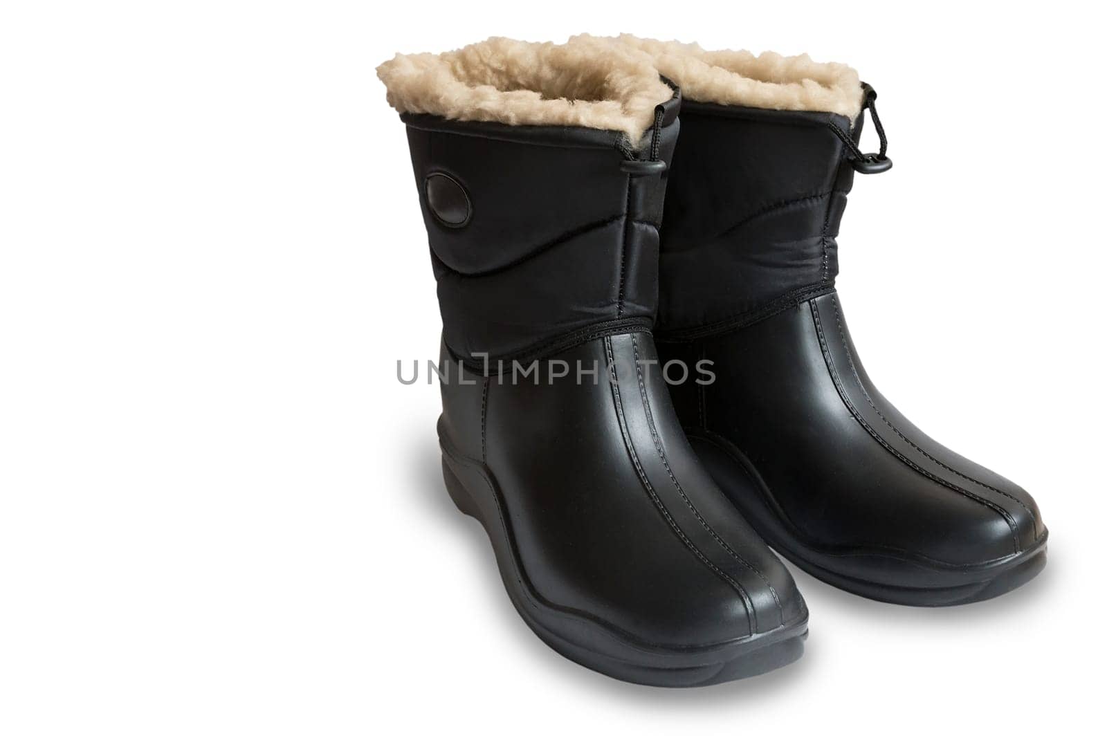 On a white background presents a warm waterproof men's boots for work or fishing.