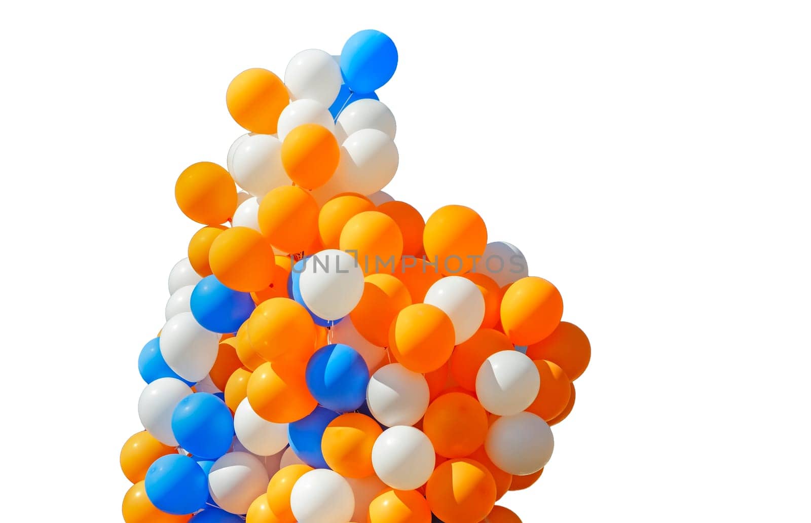 A large number of beautiful red, blue and white balloons, decoration for the holiday.