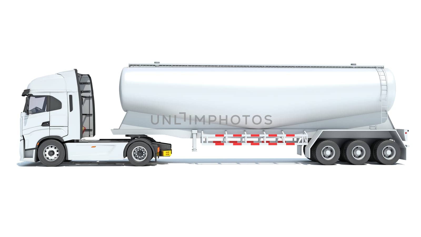 Semi Truck with Tank Trailer 3D rendering model on white background