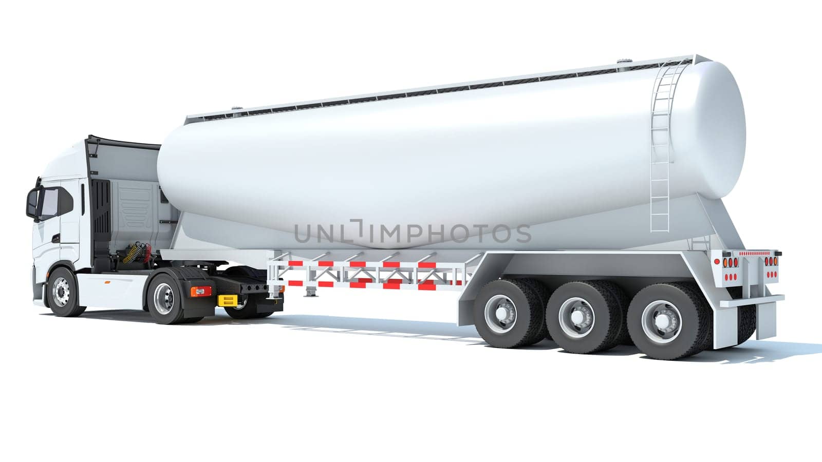 Semi Truck with Tank Trailer 3D rendering model on white background