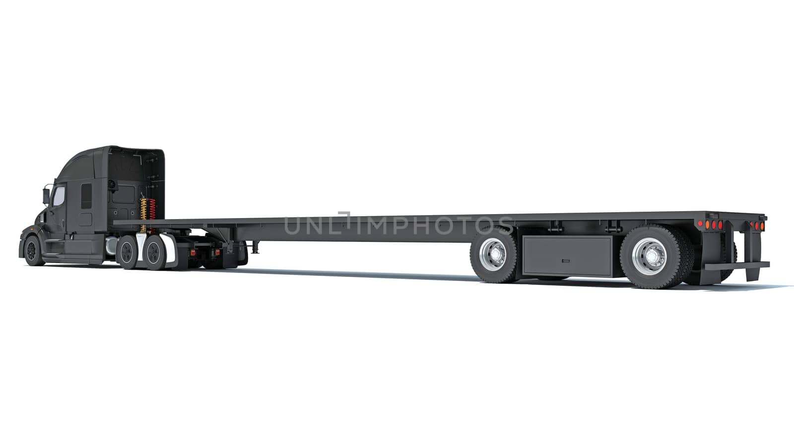 Truck with flatbed trailer 3D rendering on white background by 3DHorse