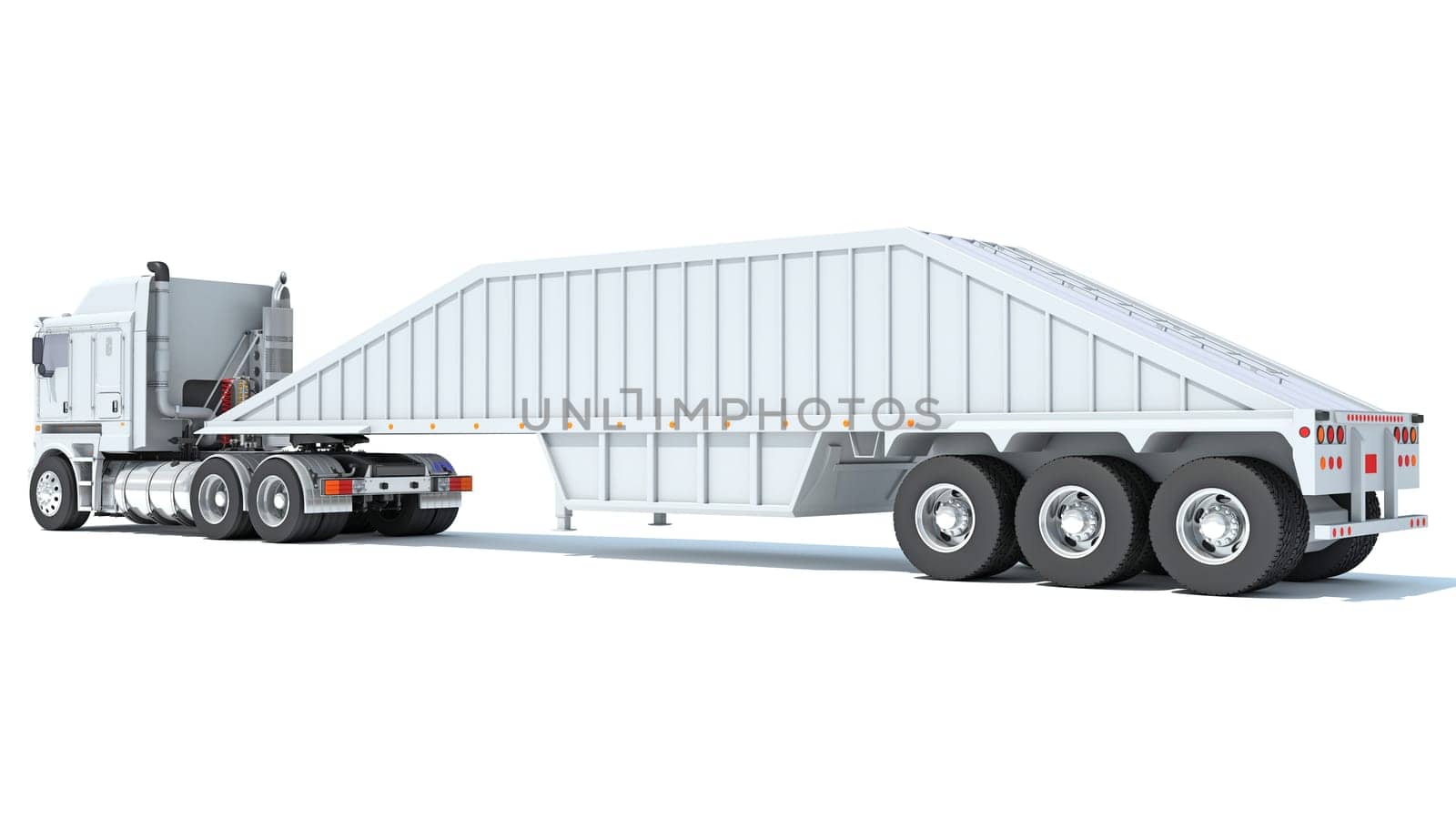 Truck with Bottom Dump Trailer 3D rendering model on white background