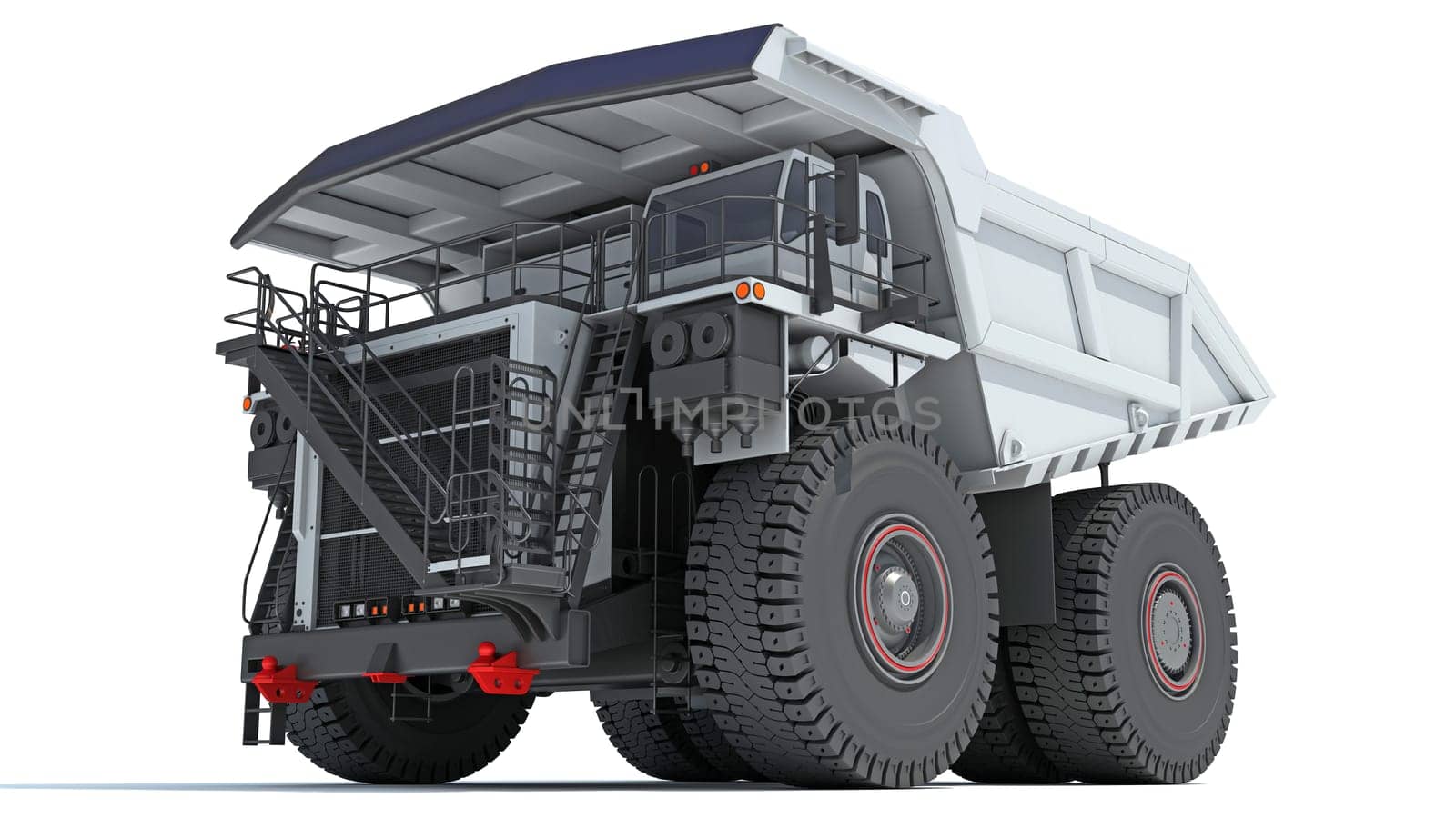 Mining Dump Truck heavy construction machinery 3D rendering model on white background