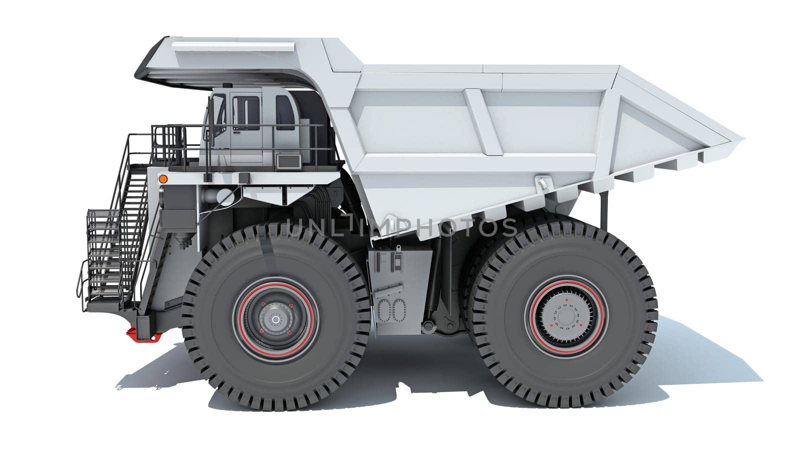 Mining Dump Truck heavy construction machinery 3D rendering model on white background