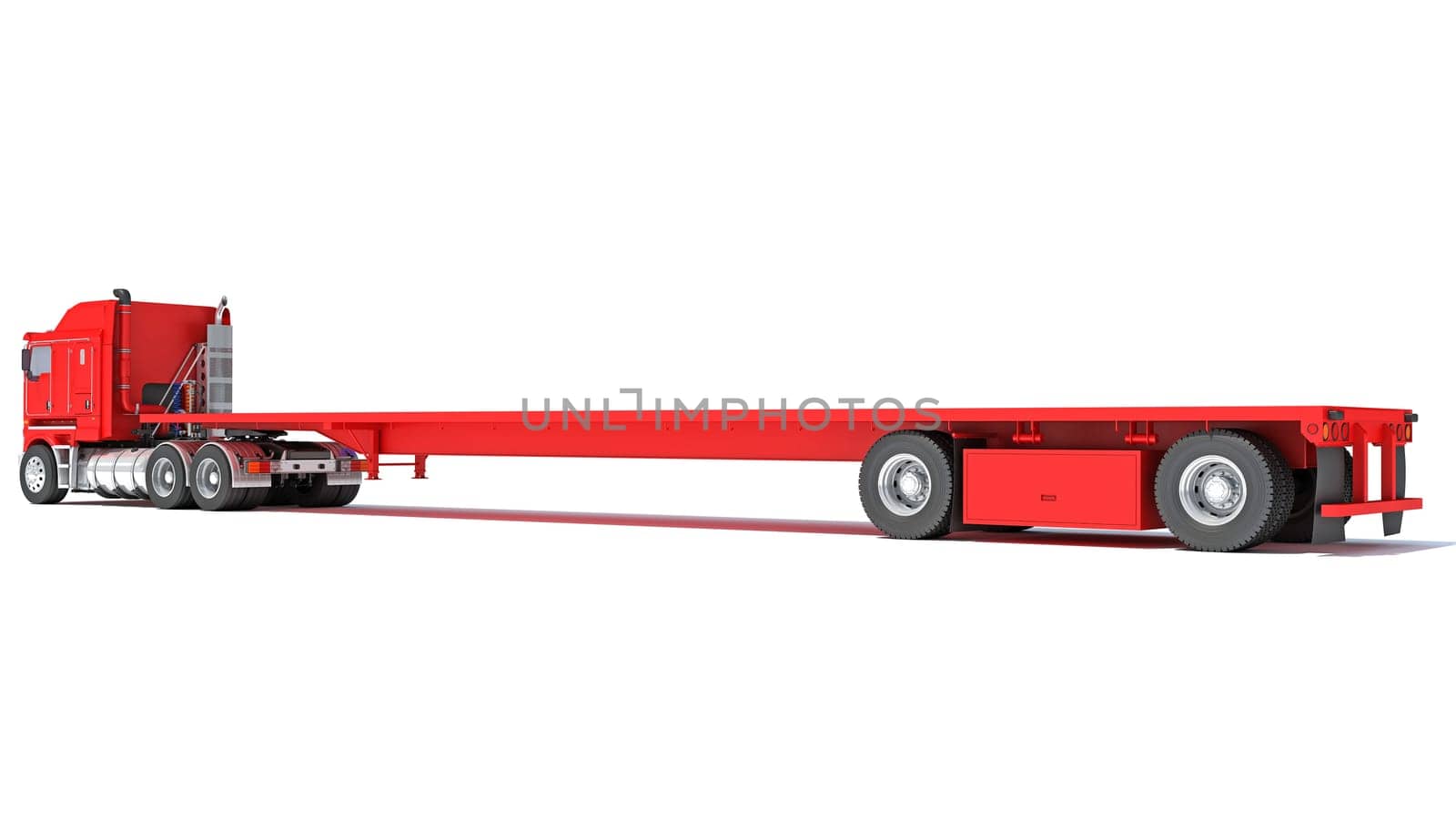 Truck with flatbed trailer 3D rendering on white background by 3DHorse