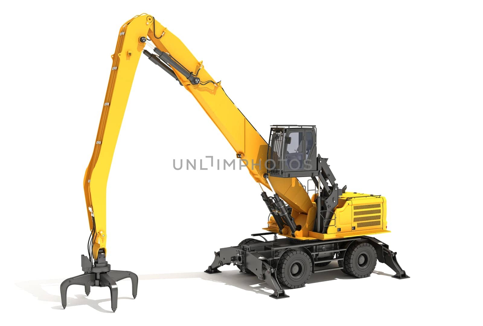 Material Handler heavy construction machinery 3D rendering model on white background