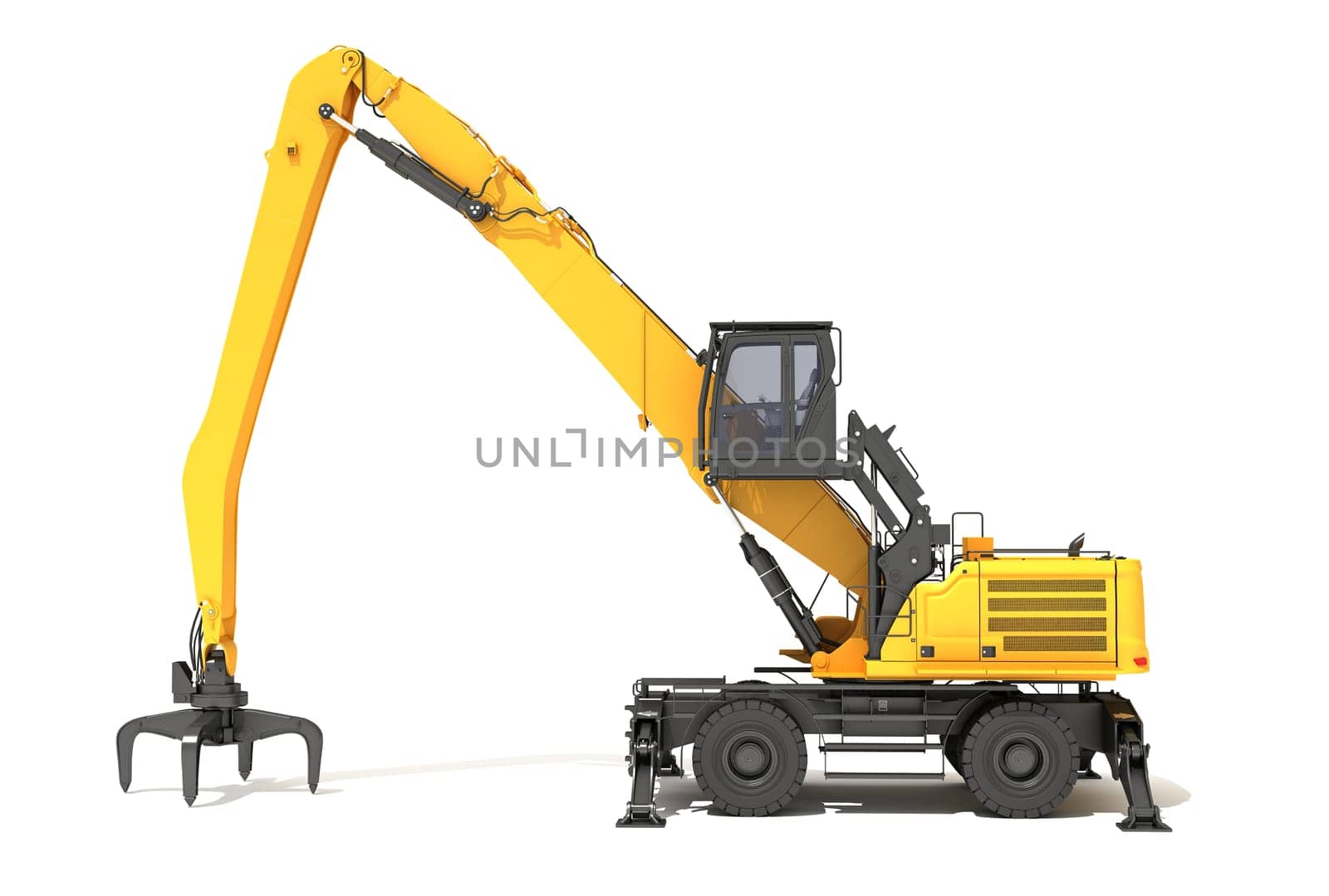 Material Handler heavy construction machinery 3D rendering model on white background