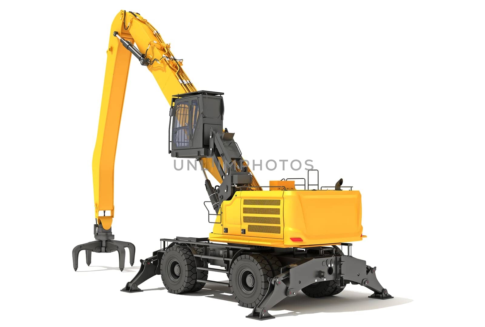 Material Handler heavy construction machinery 3D rendering on white background by 3DHorse