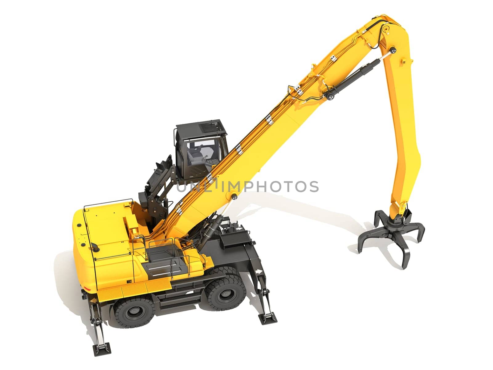 Material Handler heavy construction machinery 3D rendering model on white background