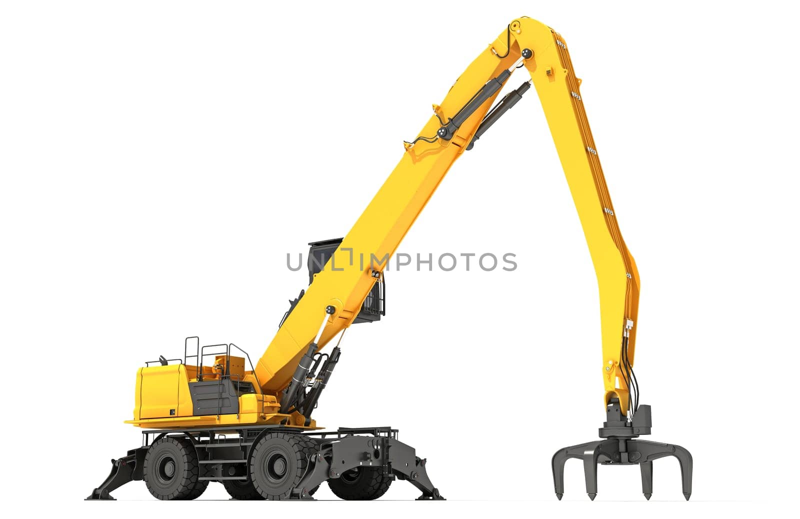 Material Handler heavy construction machinery 3D rendering model on white background