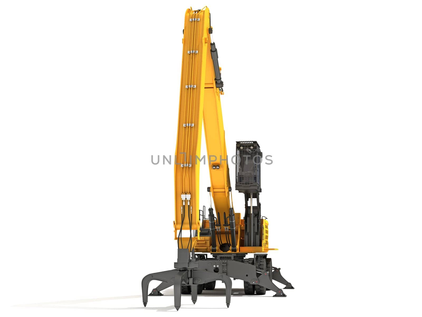 Material Handler heavy construction machinery 3D rendering model on white background