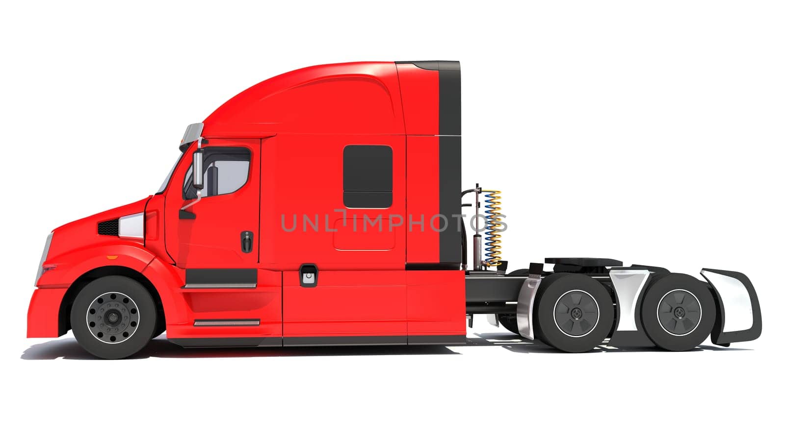 Red Semi Truck 3D rendering on white background by 3DHorse