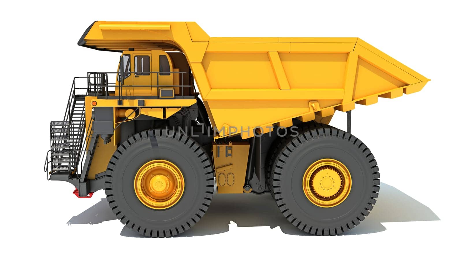 Mining Dump Truck heavy construction machinery 3D rendering model on white background