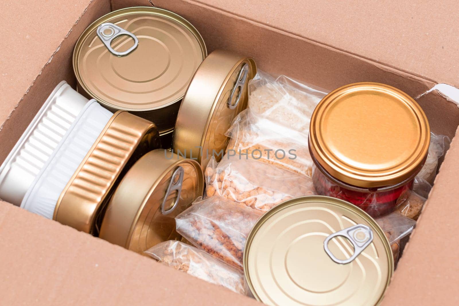 Carton Box with Canned Food, Cereals and Grocery - Donation Box or Food Reserves by InfinitumProdux