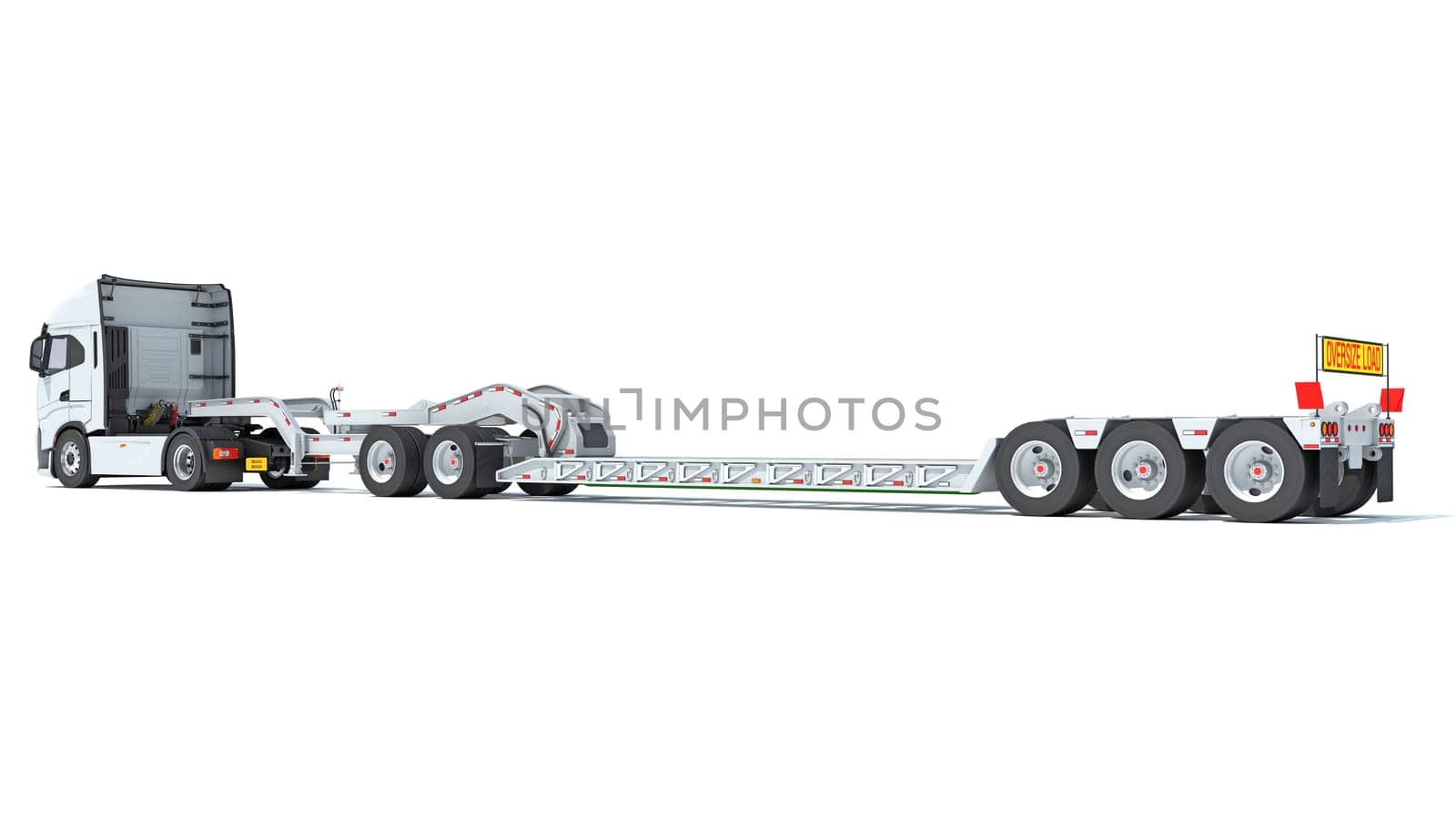 Truck with flatbed trailer 3D rendering on white background by 3DHorse