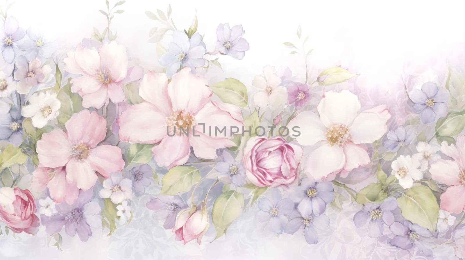 Garden of Flowers. Floral watercolour background in light tonality