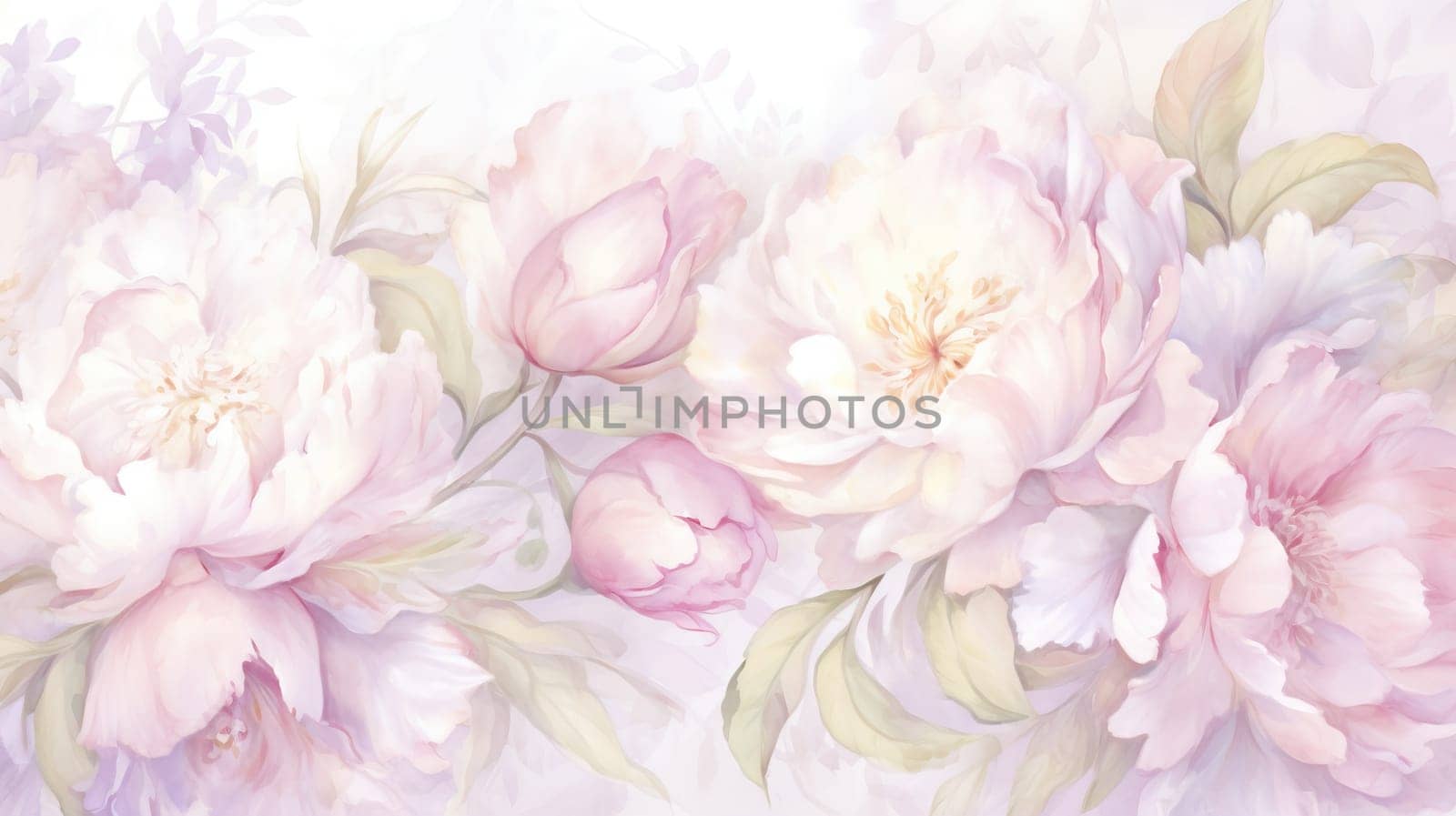 Garden of Flowers. Floral watercolour background in light tonality