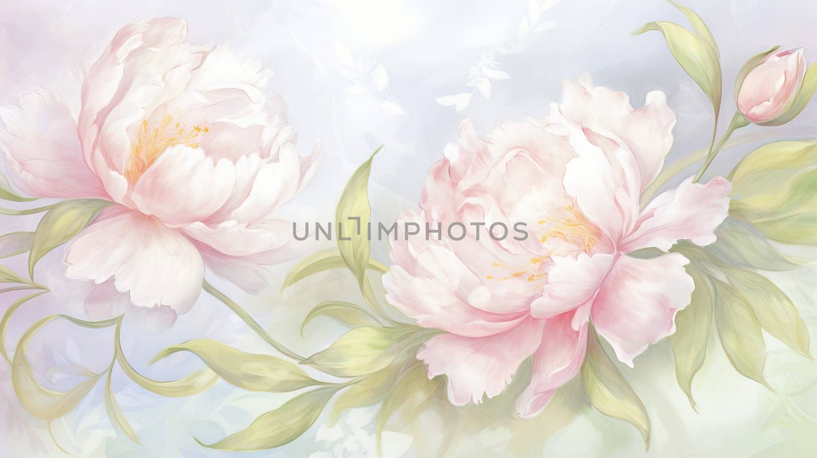 Garden of Flowers. Floral watercolour background in light tonality