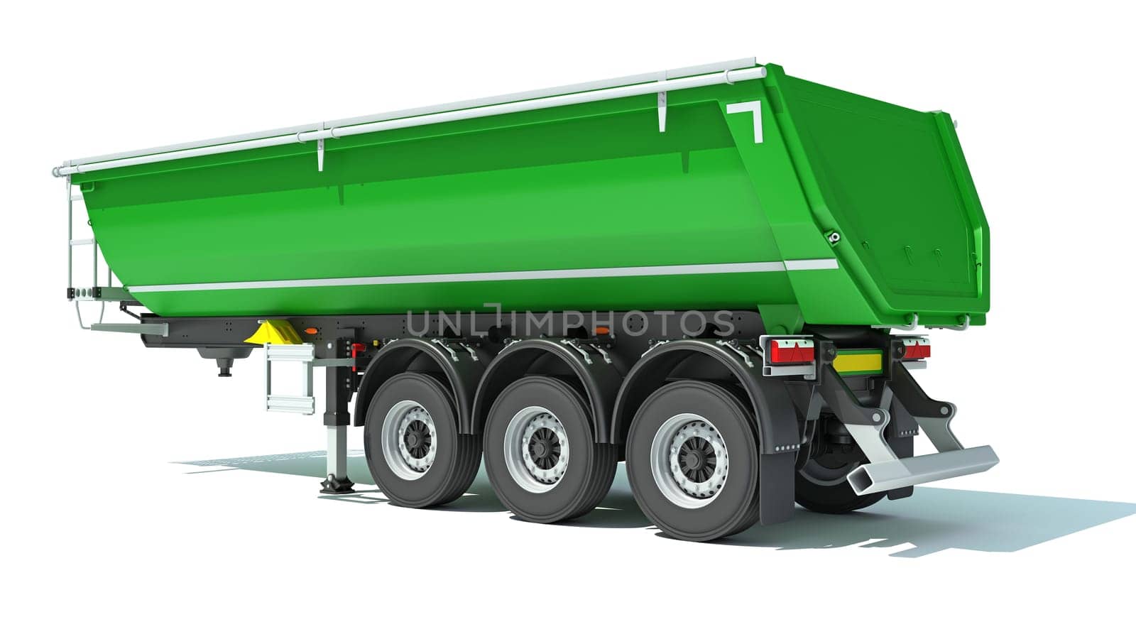 Mining Dump Trailer heavy construction machinery 3D rendering on white background by 3DHorse