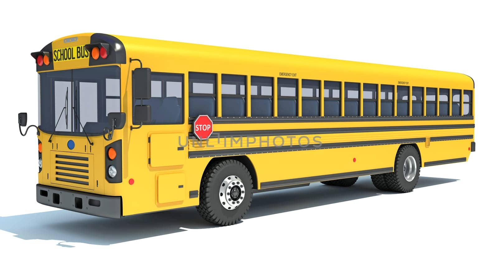 School Bus 3D rendering model on white background