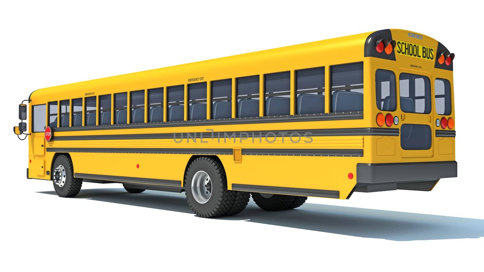 School Bus 3D rendering model on white background