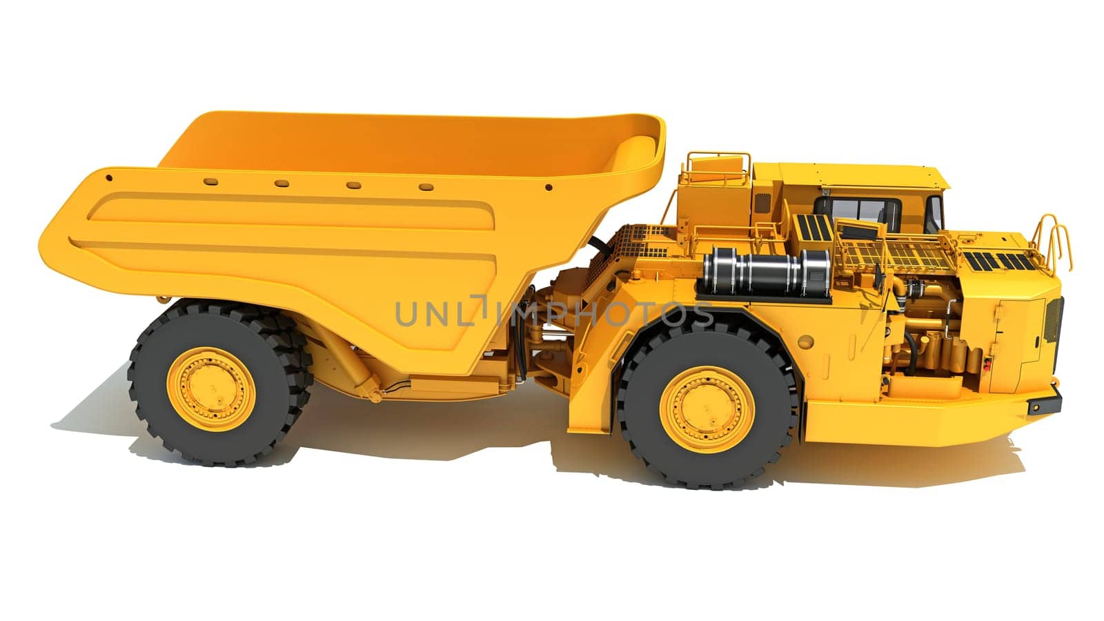 Mining Dump Truck heavy construction machinery 3D rendering on white background by 3DHorse