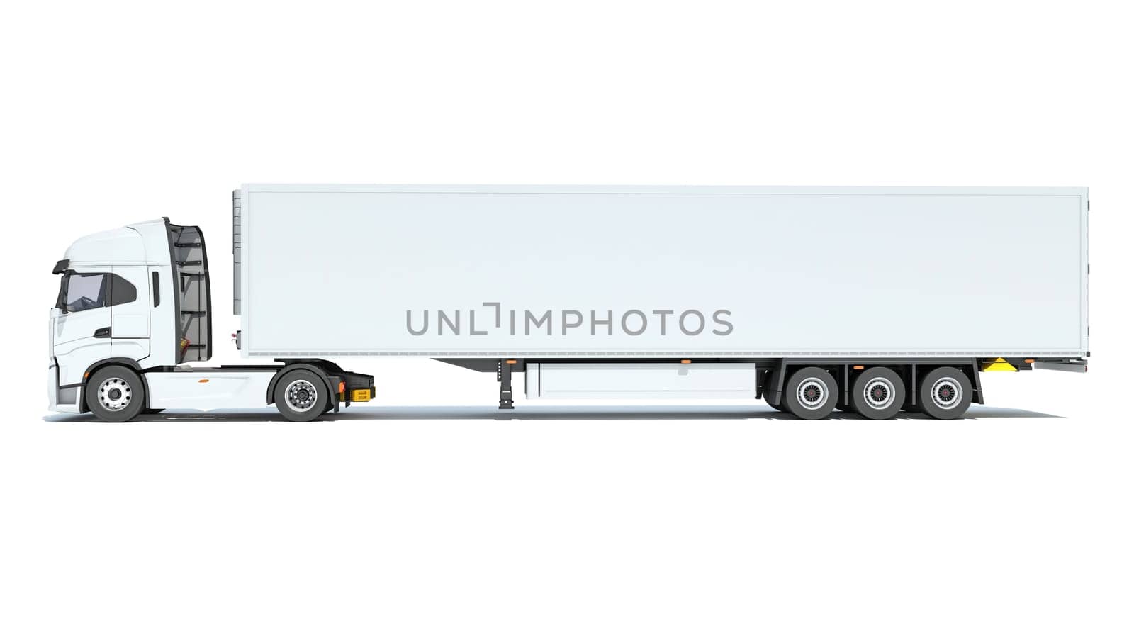 Truck with Reefer Refrigerator Trailer 3D rendering model on white background