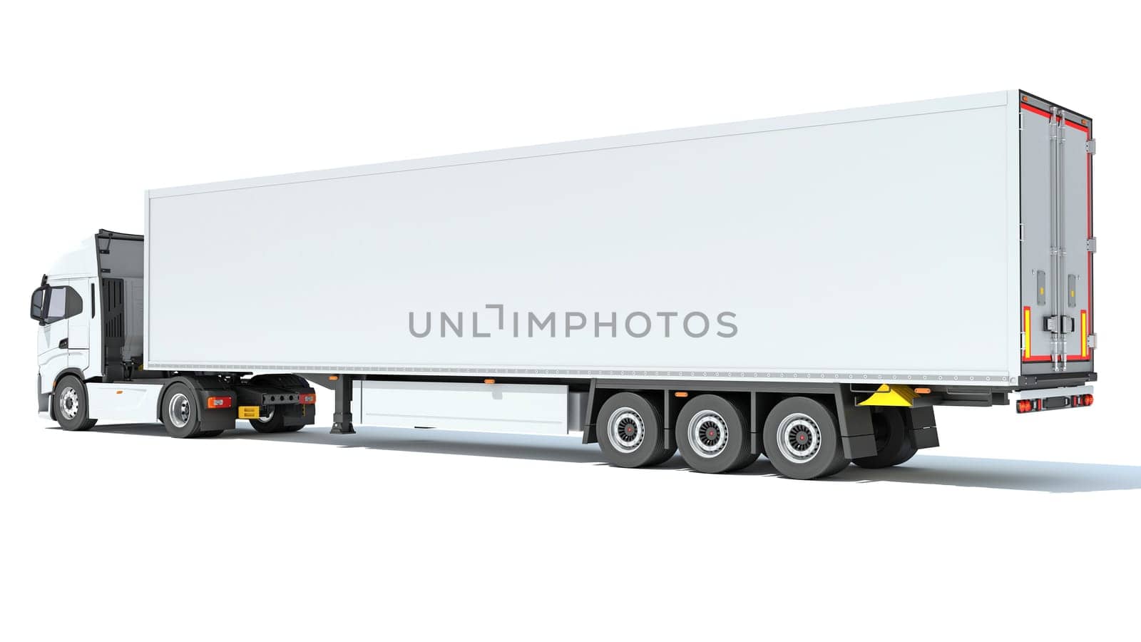 Truck with Reefer Refrigerator Trailer 3D rendering model on white background