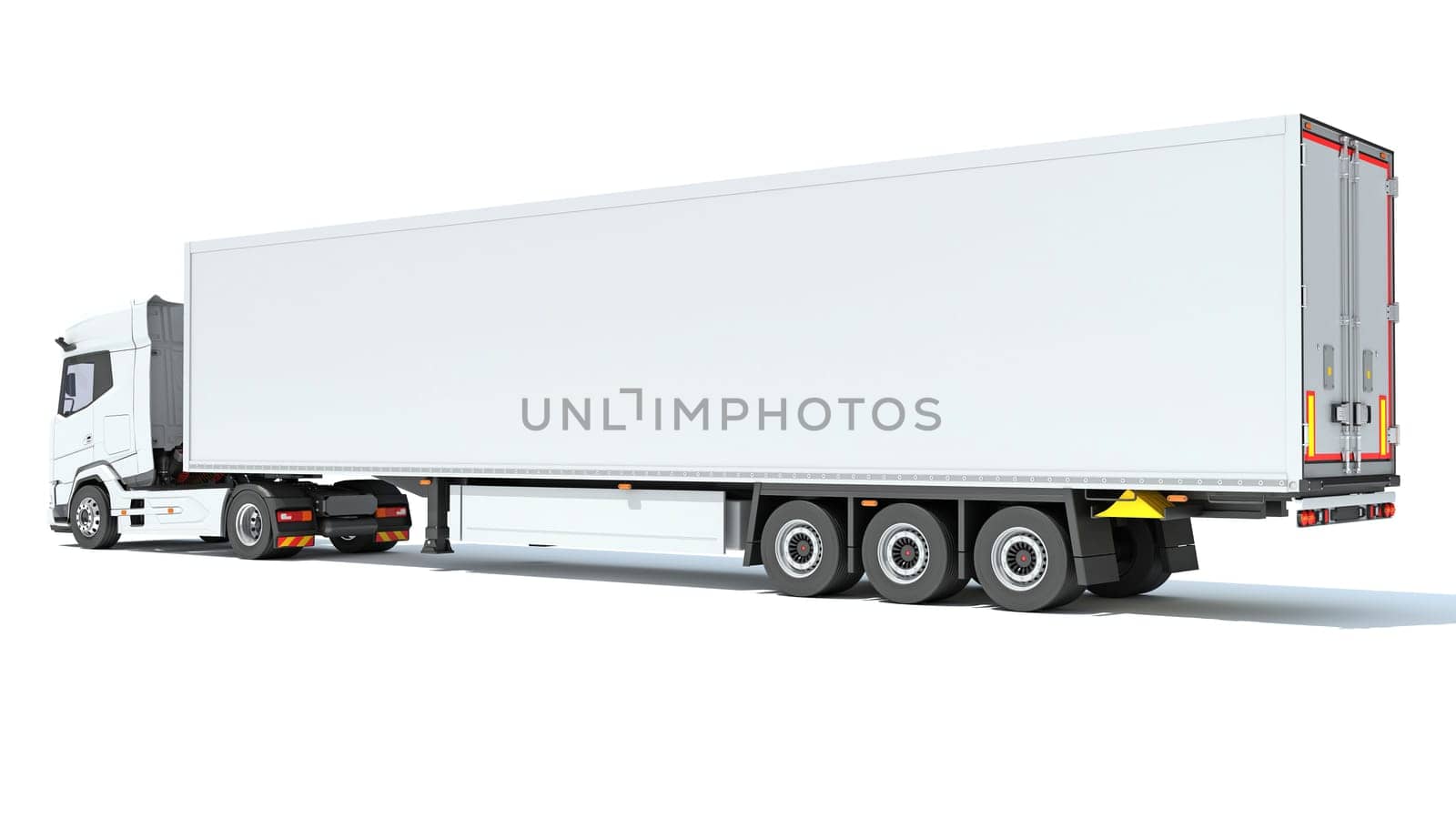 Truck with Reefer Refrigerator Trailer 3D rendering model on white background