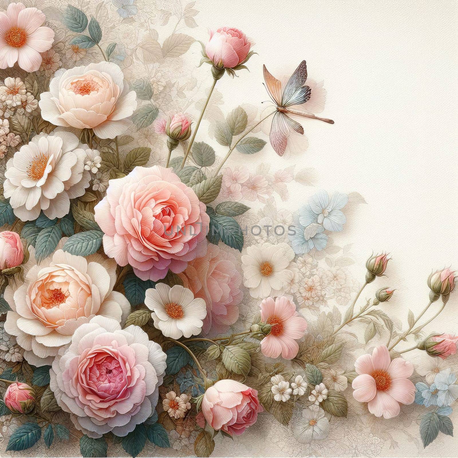 Banner in pastel colors with flowers. Generative AI by gordiza