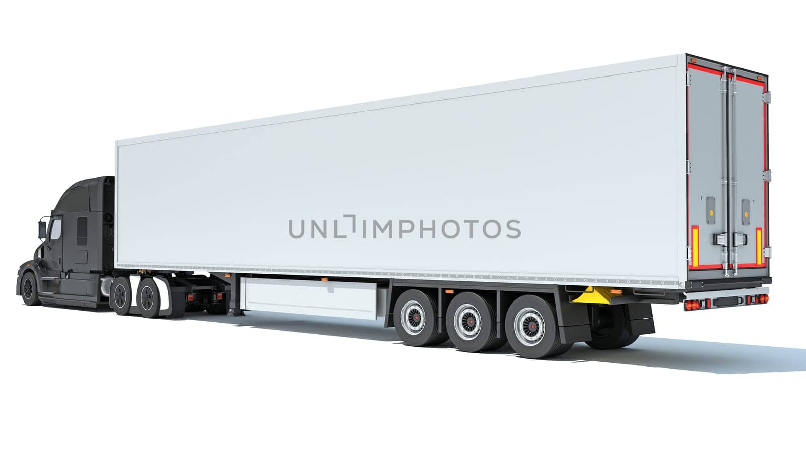 Truck with Reefer Refrigerator Trailer 3D rendering model on white background