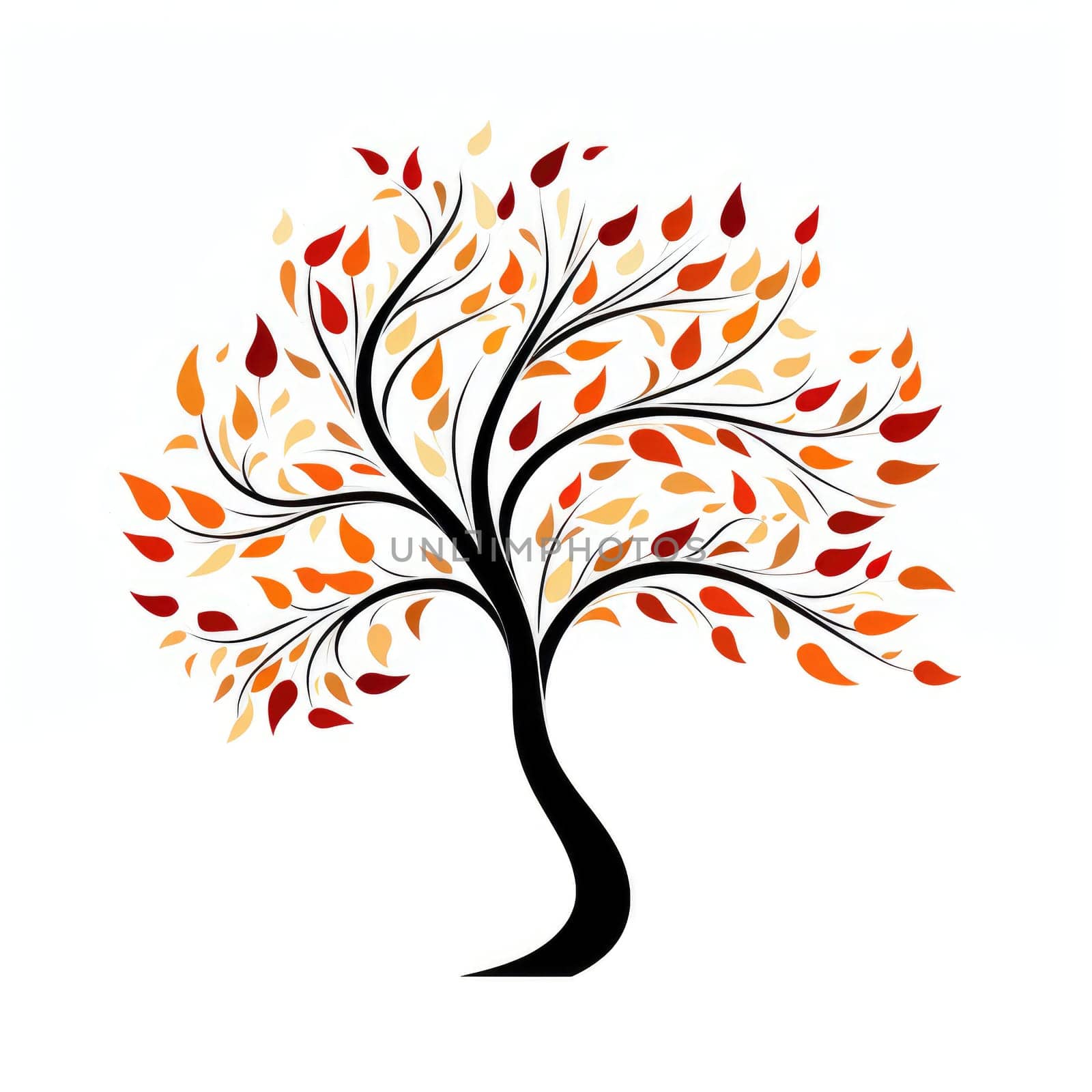 Autumn tree in minimalist art style isolated on white background. Ecology logo style