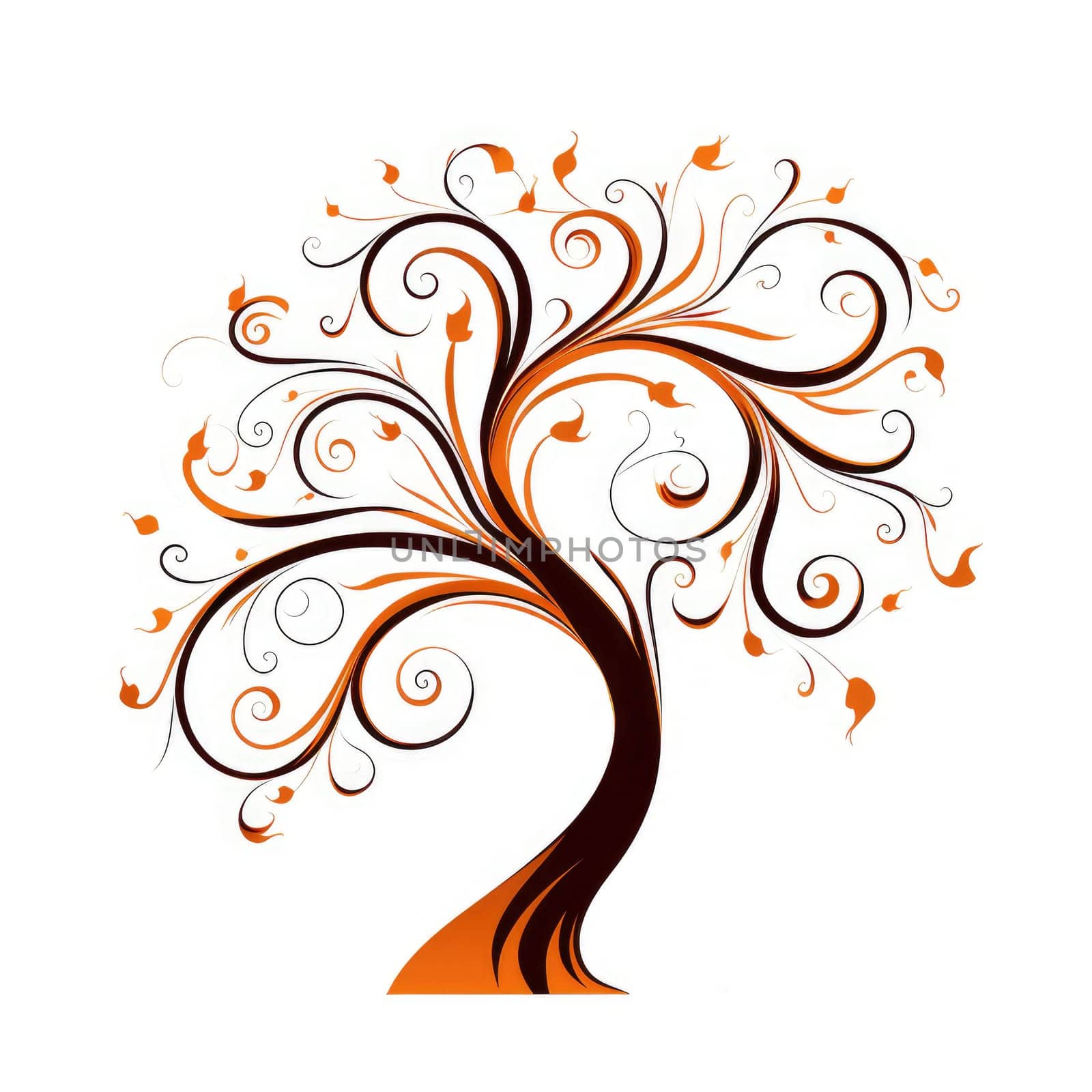 Autumn tree in the wind in minimalistic decorative art style isolated on white background. Ecology logo style