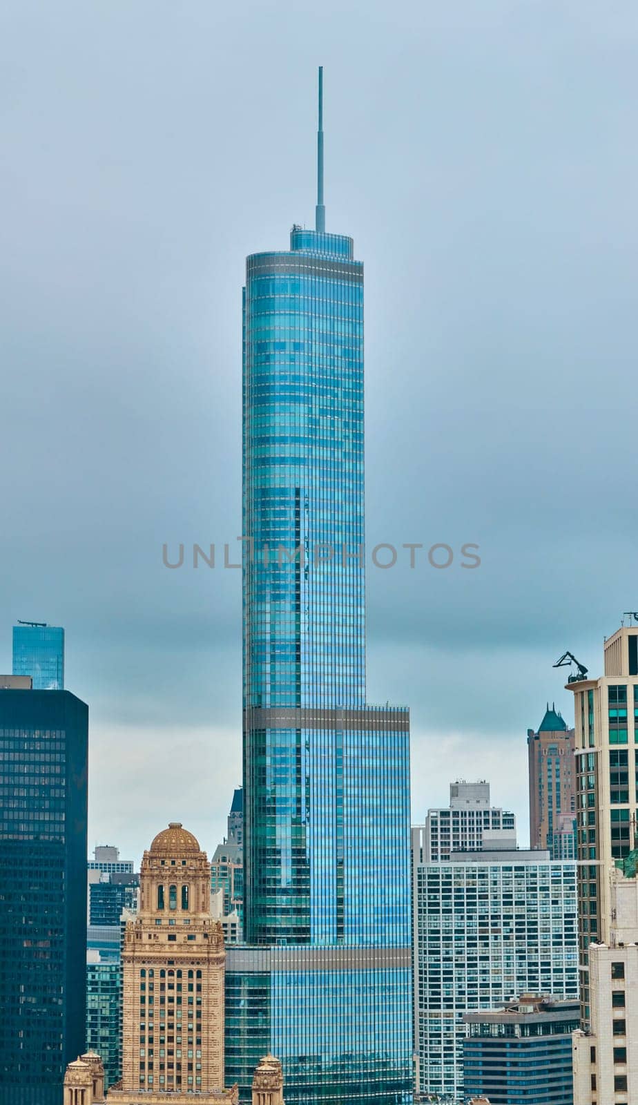 Aerial Chicago Skyline with Modern Skyscraper and Historic Buildings by njproductions