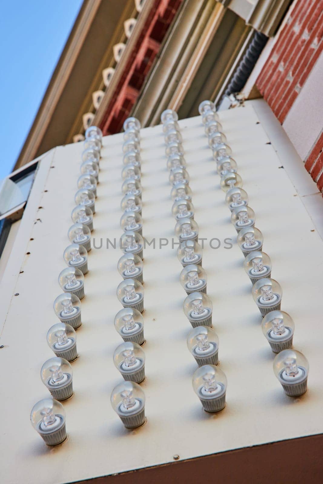 Urban Light Bulbs Pattern on Theatre Exterior, Low Angle View by njproductions