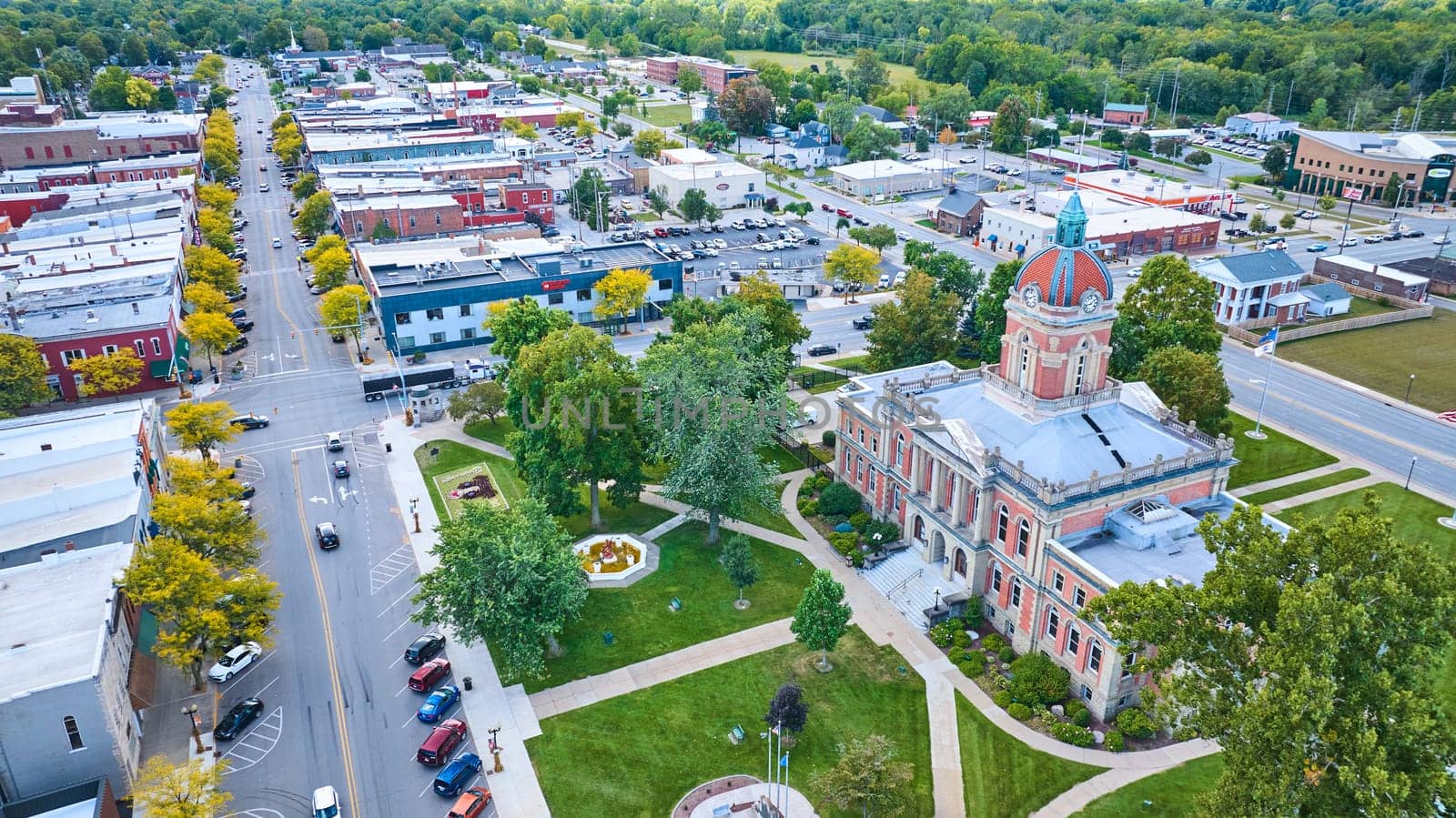 Aerial View of Historic Courthouse in Small Town America by njproductions