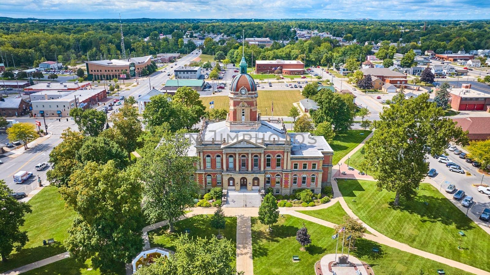 Aerial View of Grand Courthouse in Goshen Town Square by njproductions