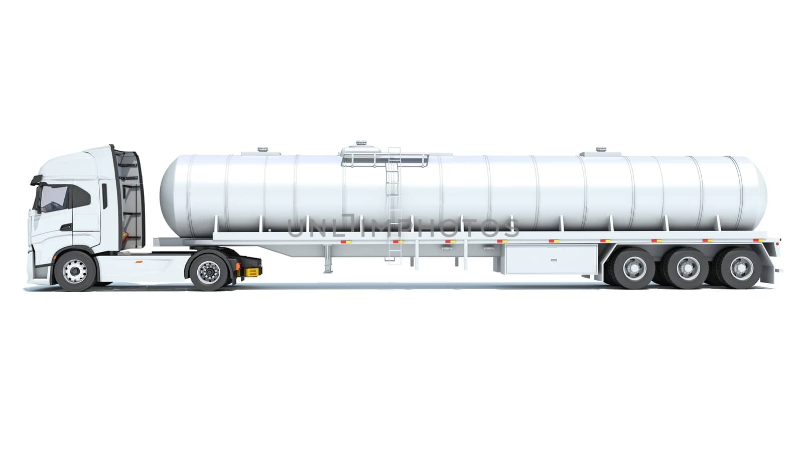 Heavy truck with tank trailer 3D rendering model on white background