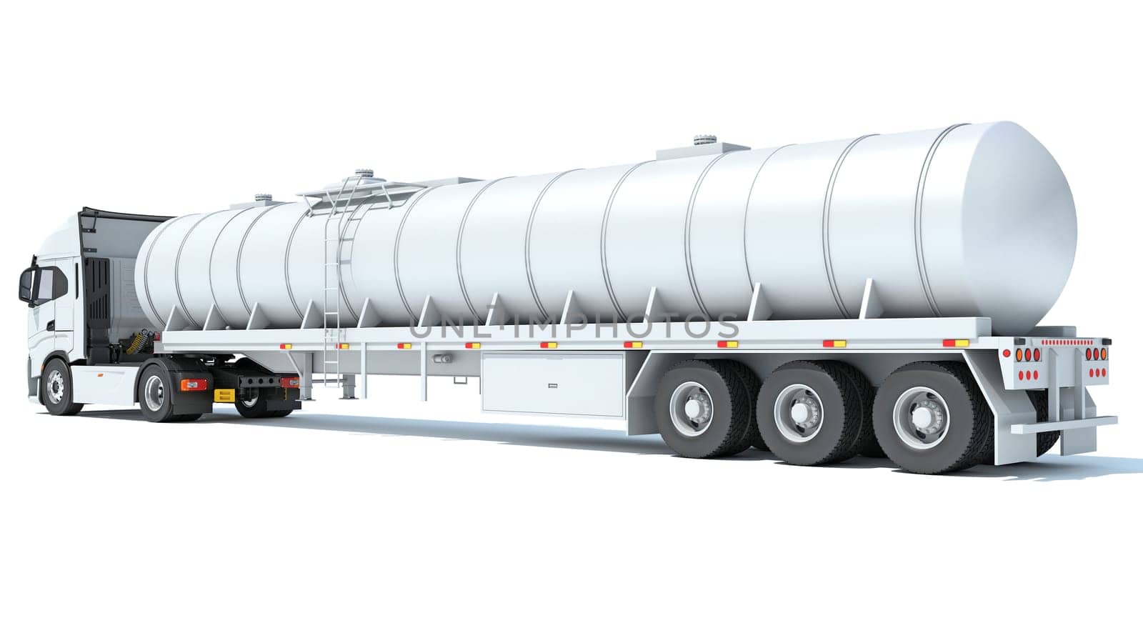 Heavy truck with tank trailer 3D rendering model on white background